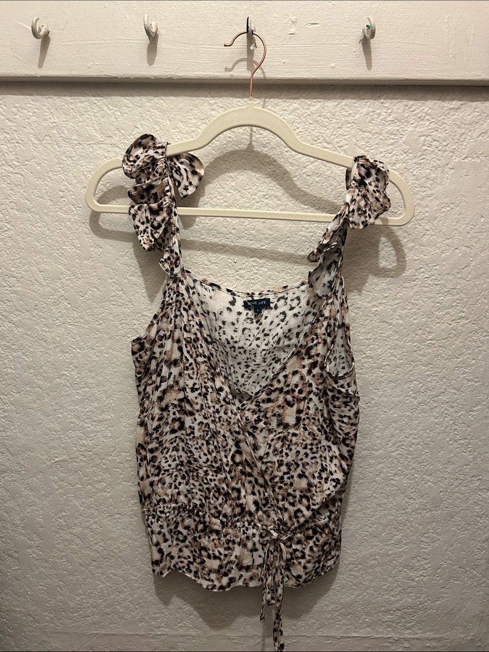 Blue Life Beige & Black Leopard Tie-Shoulder V-Neck Camisole